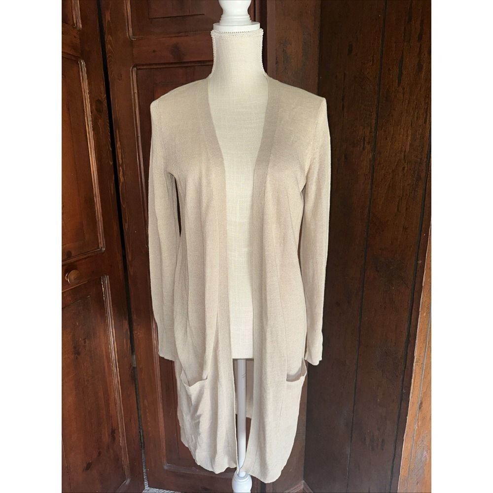 Womens Halogen Cardigan  Linen Blend Open Front Side‎ Sweater Pockets Size XS